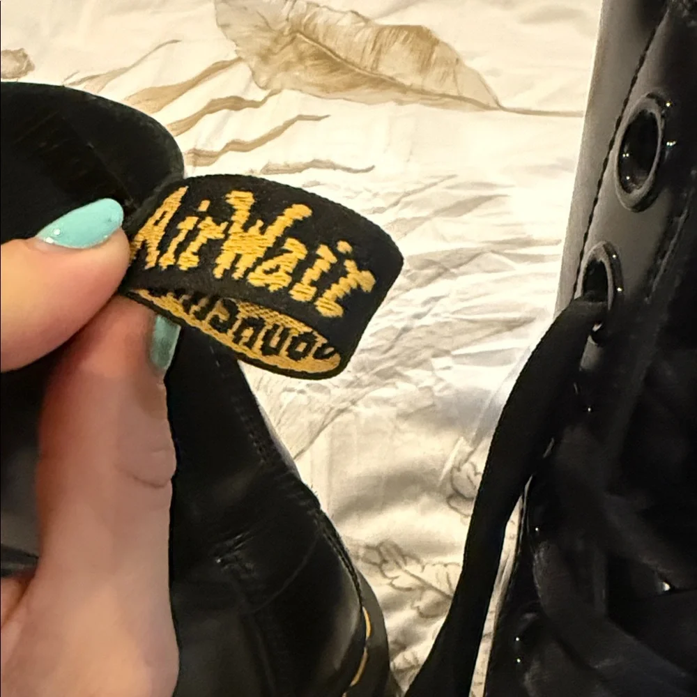 Dr. Martens Black Combat Boots with Yellow Stitching - Picture 3 of 7